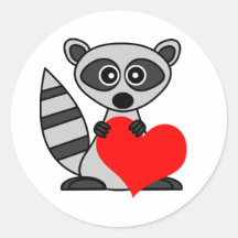 Cute Cartoon Racoon Holding Heart Round Sticker