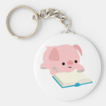 Cute Cartoon Reading Piglet  Keychain