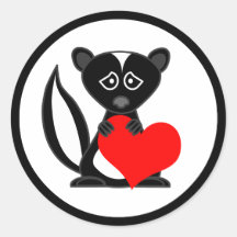 Cute Cartoon Sad Skunk Holding Heart Stickers