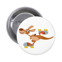 Cute Cartoon Skating Kangaroo Button Badge