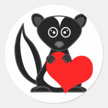 Cute Cartoon Skunk Holding Heart Round Stickers