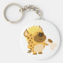 Cute Cartoon Spotted Hyena Crushing a Bone Keyring Keychain