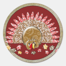 Cute Cartoon Thanksgiving Turkey Round Stickers