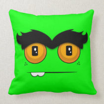 Cute Cartoon Unibrow Monster Face in Lime pillows