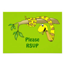 Cute Cartoon Yellow Snake in a Tree Reptile Custom Invite