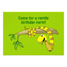 Cute Cartoon Yellow Snake in a Tree Reptile Invitation