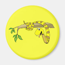 Cute Cartoon Yellow Snake in a Tree Reptile Fridge Magnets