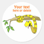 Cute Cartoon Yellow Snake in a Tree Reptile Round Stickers