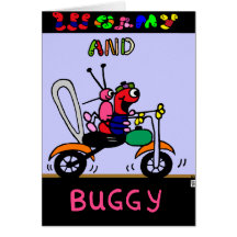 Cute cartoons on a Motorcycle greeting card