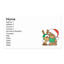 Cute Christmas Bear and Reindeer Business Card Template