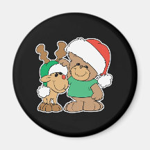 Cute Christmas Bear and Reindeer Fridge Magnet