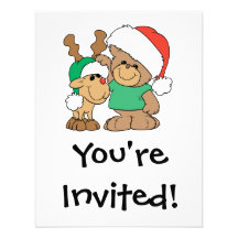 Cute Christmas Bear and Reindeer Invitations