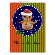 Cute Christmas card with cartoon owl and text