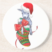 Cute Christmas Goat Sandstone Coaster