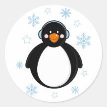 Cute Christmas Penguin in Earmuffs Round Sticker