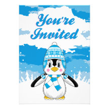 Cute Christmas Penguin Party Invite