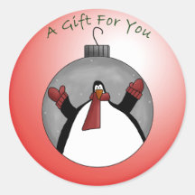 Cute Christmas Penguin with Holiday GIft Round Sticker