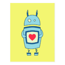 Cute Clumsy Robot With Heart Postcard