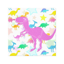 Cute Colour Dinosaur Wrapped Canvas Canvas Prints