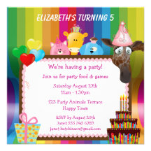 Cute & Colourful Animals Girls Birthday Party Announcements