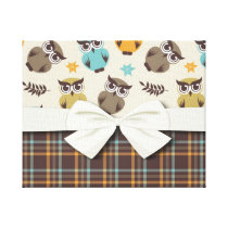 cute colourful owl and plaid canvas prints