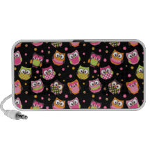 Cute Colourful Owls on Black Notebook Speakers