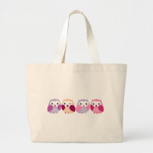 Cute Colourful Owls - Pink and Purple Pastels Canvas Bags