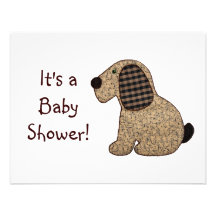 Cute Country Style Gingham Dog Baby Shower Custom Invitation