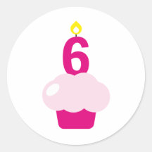 Cute Cupcake with Birthday Candle Round Sticker