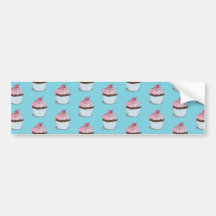 Cute Cupcakes on Blue Background Bumper Stickers