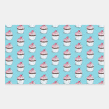 Cute Cupcakes on Blue Background Rectangular Stickers