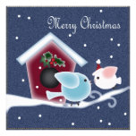 Cute Denim Christmas Birds Dinner Party Invitation