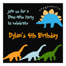 Cute Dinosaur Birthday Party Invitations Black