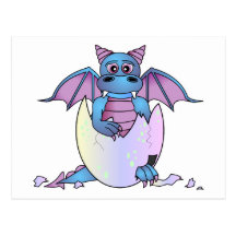 Cute Dragon Baby in Cracked Egg - Blue / Purple Postcards