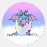 Cute Dragon Baby in Cracked Egg - Blue / Purple Stickers
