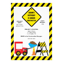 Cute Dump Construction Birthday Party Invite
