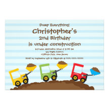 Cute Dump Trucks Boys Birthday Party Invitations