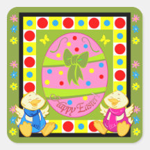 Cute Easter sticker with text and chickens