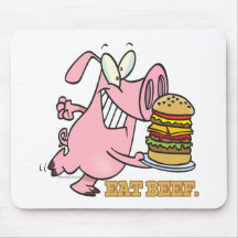 cute eat beef burger piggy pig cartoon mousemats