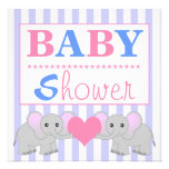 Cute Elephant Baby Blue& White Twins Baby Shower Custom Invite
