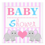 Cute Elephant Baby Pink & White Twins Baby Shower Personalized Invites
