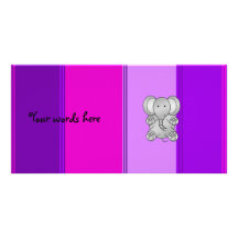 Cute elephant pink purple stripes personalized photo card