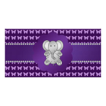 Cute elephant purple butterflies customised photo card