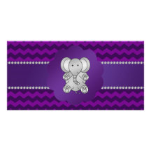 Cute elephant purple chevrons photo greeting card