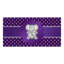 Cute elephant purple diamonds customized photo card