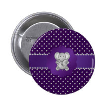 Cute elephant purple diamonds pinback button