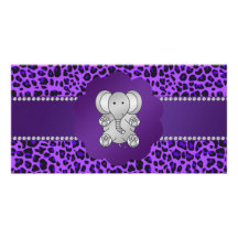 Cute elephant purple leopard custom photo card