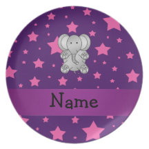 Cute elephant purple pink stars dinner plate