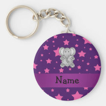 Cute elephant purple pink stars key chain