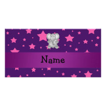 Cute elephant purple pink stars picture card